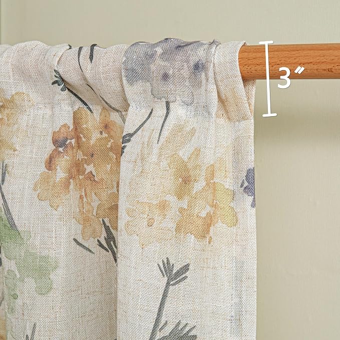 MYSKY HOME Floral Linen Kitchen Tier Cafe Curtains 36 Inch Length 2 Panels Farmhouse Semi Sheer Privacy Small Window Treatments Rod Pocket for Bathroom Basement, Sage Green, 30" Each Panel