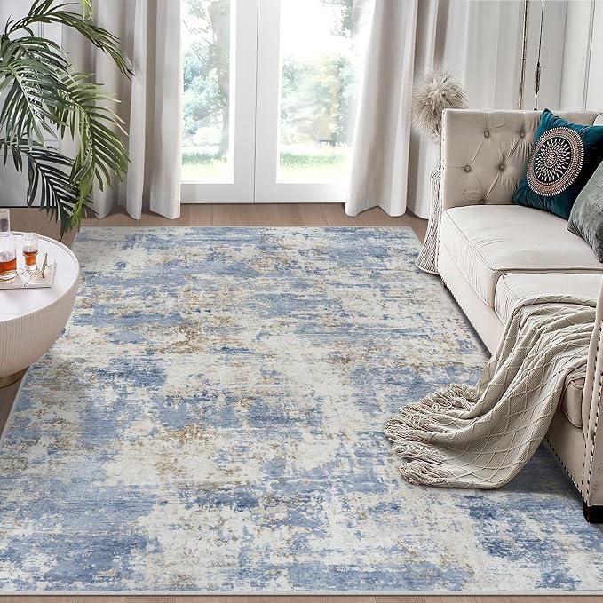 5x7 Area Rugs for Living Room Rug Washable: Modern Rug for Dining Room Bedroom Carpet Non Slip Low Pile 5 by 7 Indoor Abstract Nursery Home Office Blue