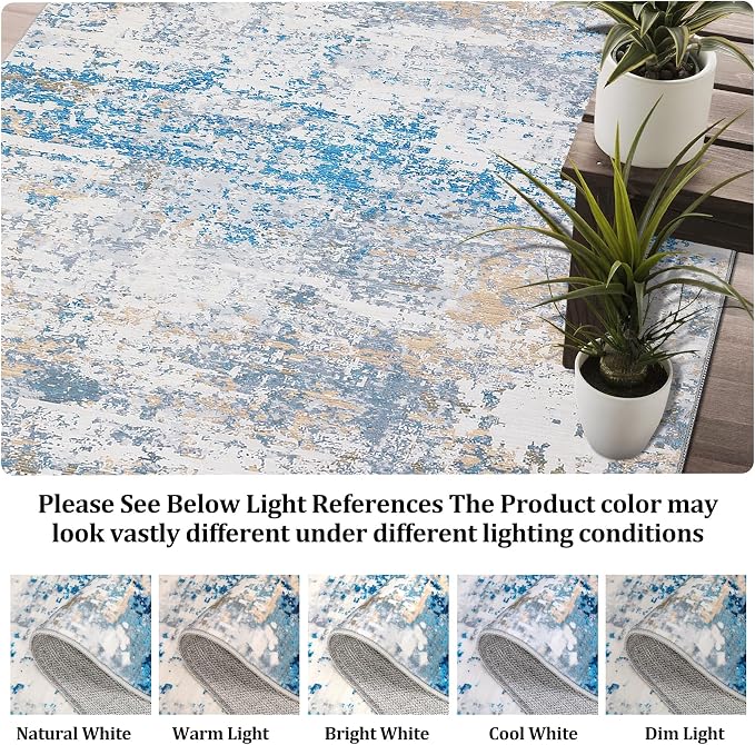 ROYHOME 6x9 Modern Abstract Area Rug, Blue/Grey | Non Slip Non Shedding Low Pile Stain Resistant Rug Soft Carpet for Bedroom Living Room