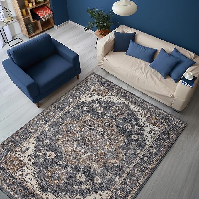 Keen Home Design 48"x72" Rug - Machine Washable Area Rug with Non-Slip Backing, Ideal for Living Room, Dining Room, Bedroom - Vintage, Easy Clean, Durable, Low Pile Rug - (4' x 6')