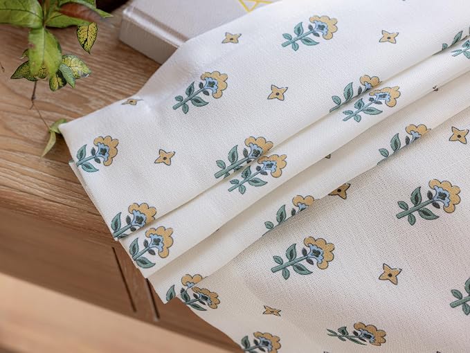DrapePalette - Linen Blend Pinch Pleated Curtains 96 Inches Long for Living Room, Bedroom, Dining Room, Light Filtering Curtains 2 Panels Set, Modern Floral Printed Design, Golden Bloom, 30" W x 96" L