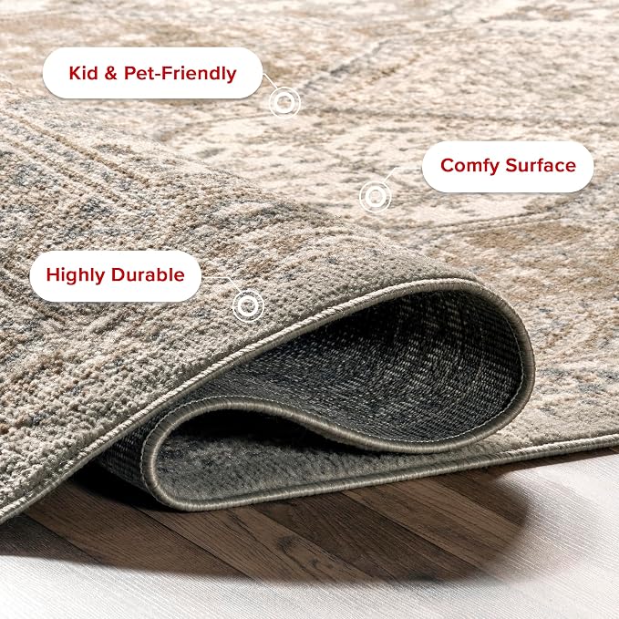 Nuloom Becca Taupe/Ivory, 2'6" x 8', Traditional Tiled, Soft and Cozy, High Traffic, Stain Resistant, Easy Clean, Durable Runner for Bedroom, Living Room, Dining Space, Den, Foyer, Entryway