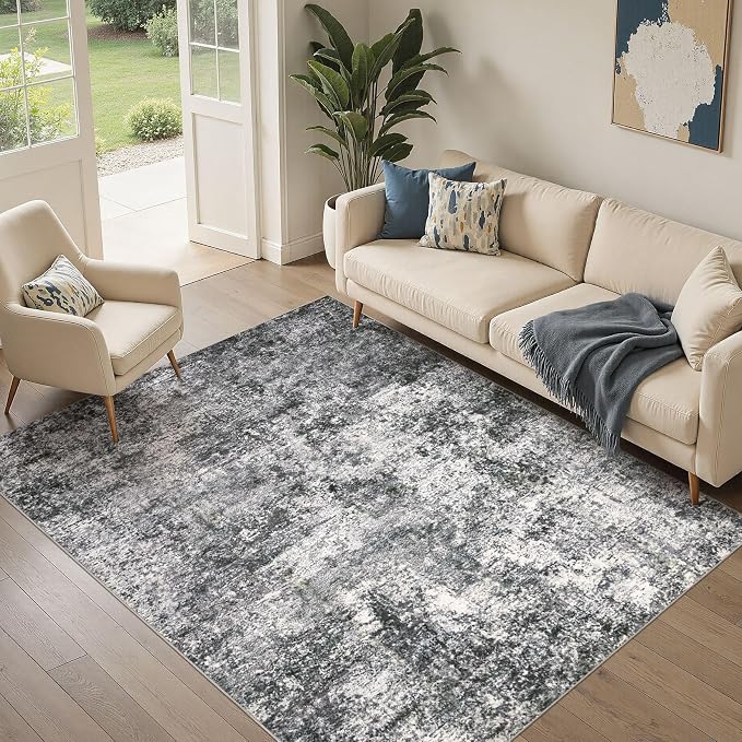 DMOYEST Area Rug Living Room Rugs - 5x7 Large Soft Indoor Neutral Modern Abstract Low Pile Washable Rug Carpet for Bedroom Dining Room Farmhouse Home Office - Grey