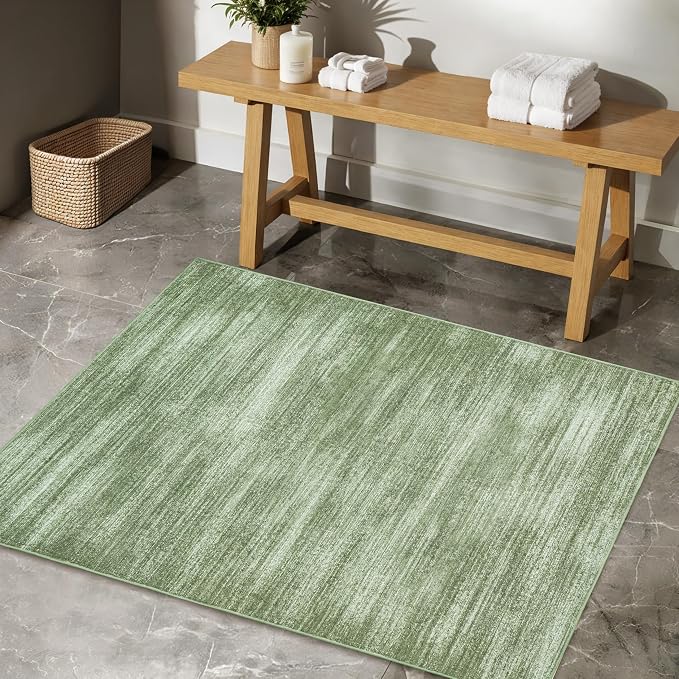 Olive Green Rug 2x3 Washable Non Slip Modern Small Rugs for Entryway Indoor | Abstract Neutral Carpet, Loden Green, with Low Pile Soft, for Front Door Bathroom Kitchen, Hardwood Floor Protector, 2 x 3