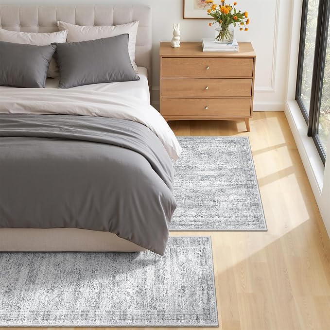 Kitchen Rugs Sets of 2, 2x3 2x4 Rug Runner,Grey | 2 Piece Washable Rug for Hallway,Entryway,Bedroom,Dining Room,Thin,Soft Runner Rug,Stain Resistant Indoor Carpet,Non Slip