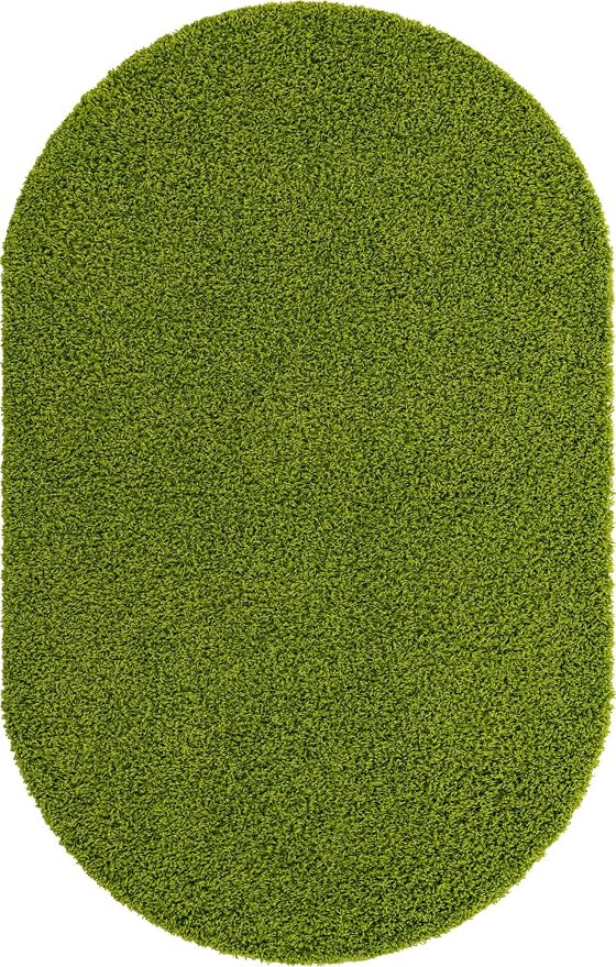 Unique Loom Solid Shag Collection Area Rug (5' 3" x 8' Oval, Grass Green)
