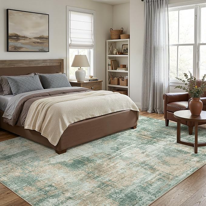 DMOYEST 6x9 Area Rug - Washable & Non Slip Indoor Rug for Living Room, Kid & Pet Friendly Abstract Low Pile Soft Carpet for Bedroom and Dining Room - Green