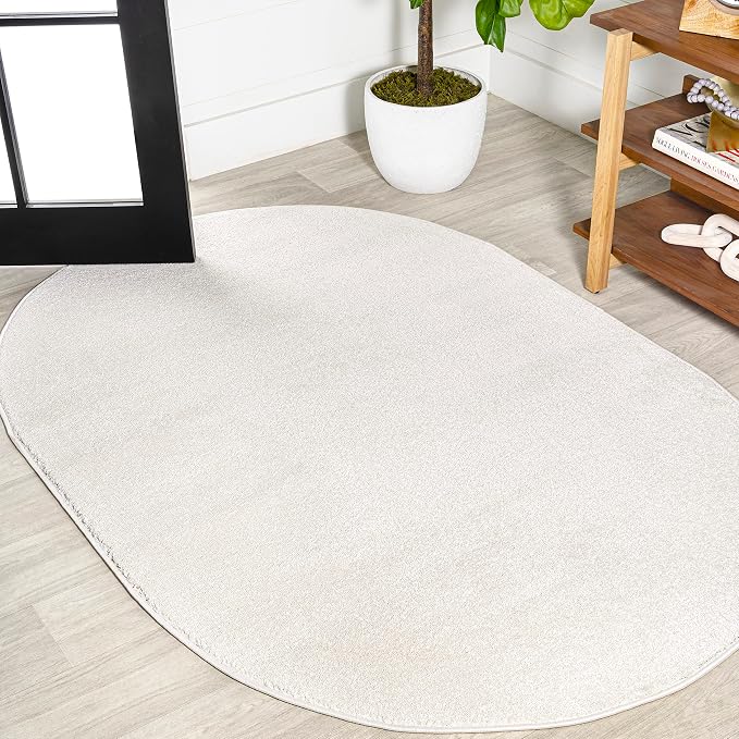 JONATHAN Y Haze Solid Low-Pile Cream 3x5 Oval Indoor Area Rug, Coastal,Bohemian,Minimalist,Classic, Easy-Cleaning for Living Room,Bedroom,Kitchen,Pet Friendly,Non-Shedding (SEU100T-3OV)