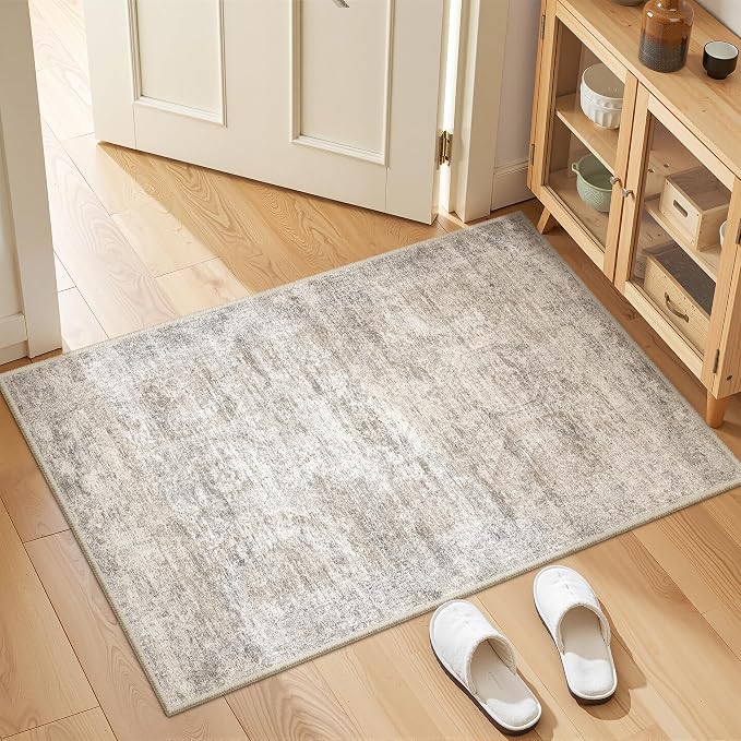 2x3 Rug Non Slip, Small Washable Entryway Rug,Taupe | Welcome Mat,Runner for Kitchen,Front Door,Bathroom,Bedroom,Thin Area Rug,Soft Foldable Indoor Carpet,Stain Resistant