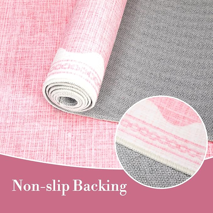 2x6 Scalloped Runners Pink Washable Hallways Bedroom Rug | Solid Non Slip Scalloped Bath Runner, Rugs for Bedroom Girls, Rugs for Kitchen Floor Soft Dorm Nursery Carpet for Bedside