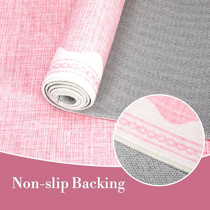 6ft Scalloped Round Rug Pink Washable Living Room Bedroom Area Rugs | Small Solid Rug for Bedroom Girls, Non Slip Scalloped Round Bath Mat, Soft Dorm Nursery Carpet for Bedside