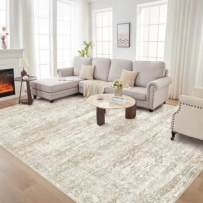 DMOYEST Area Rug Living Room Rugs - 8x10 Abstract Large Soft Indoor Washable Rug Neutral Modern Low Pile Carpet for Bedroom Dining Room Farmhouse Home Office - Vintage Beige