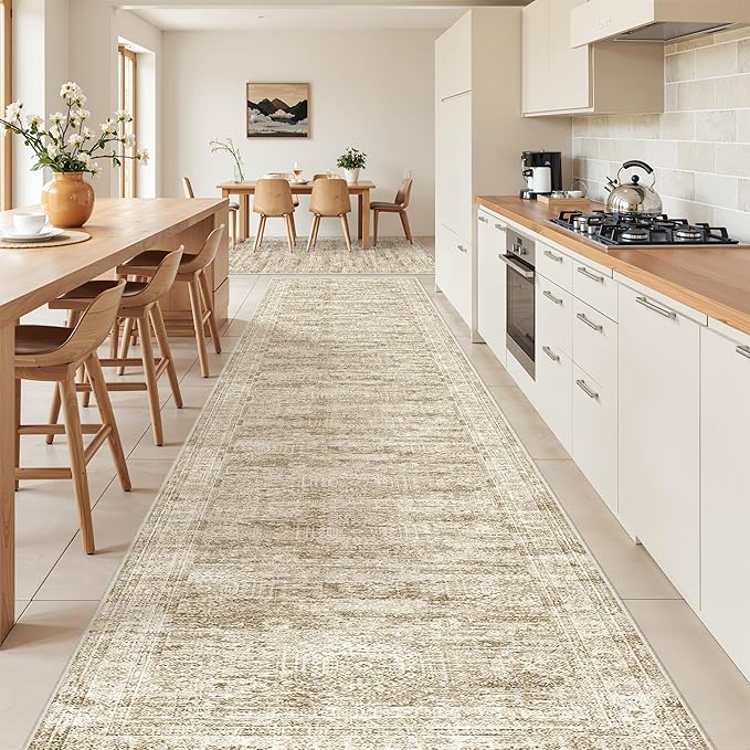 3x16 Runner Rug Non Slip,Washable Hallway Runner Rug,Brown | 16ft Runner Rug for Hallway,Entryway,Bedroom,Living Room,Thin,Soft, Extra Long Rug,Stain Resistant Indoor Carpet