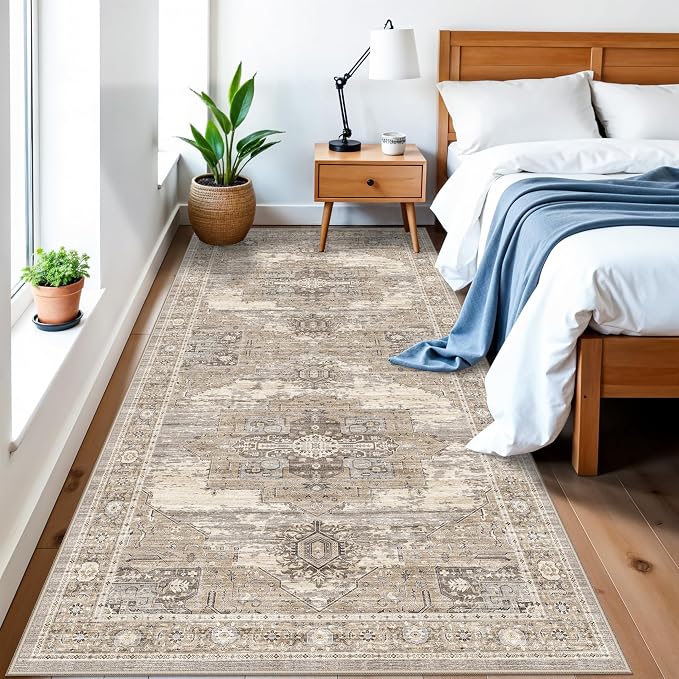RUUGME 4x8 Hallway Runner Rug - Washable Vintage Soft Runners Stain Resistant Carpet Lightweight Ultra-Thin Rugs for Entryway Kitchen Bedroom with Non Slip Backing Home Decor 4x8 Beige