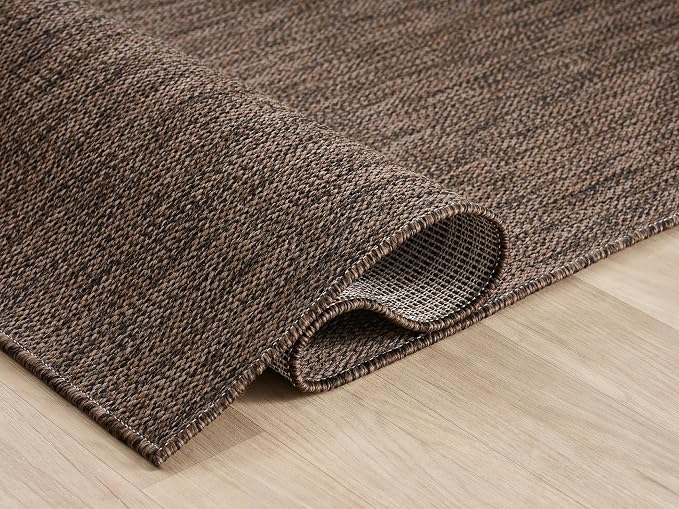Angela Easy Jute Indoor Outdoor Rug, 8x10 Natural Solid Jute Look, Polyester, Durable & Easy Care Outdoor Farmhouse Carpet for Patio, Porch, Living Room (8' x 10', Brown)