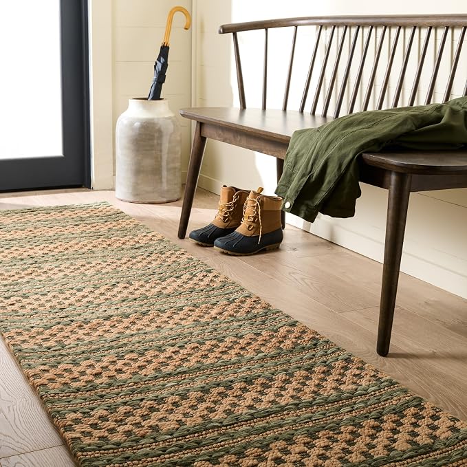 Martha Stewart X SAFAVIEH Collection Runner Rug - 2'3" x 8', Natural & Green, Handmade Wool & Jute, Ideal for Hallway, Foyer, Bedroom (MSR9528Y)