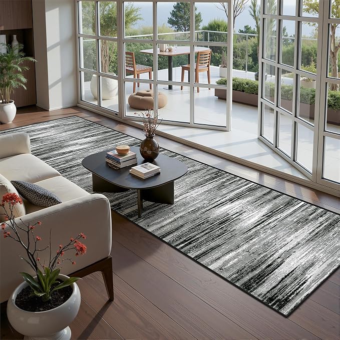 2x10 Runner Rug Non Slip,Washable Hallway Runner Rug,Black | Long Neutral Rugs for Kitchen,Entryway,Bedroom,Bathroom,Laundry Room,Thin,Soft Runner Rug,Stain Resistant Indoor Carpet