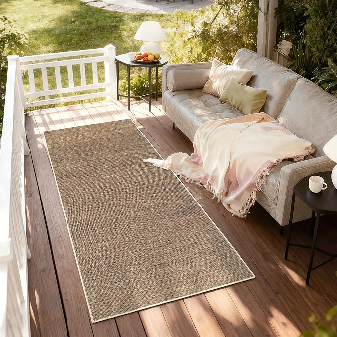GarveeHome 2x6 Runner Rug for Hallway Modern Solid Washable Kitchen Rugs | Non Slip Stain Resistant Braided Living Room Throw Carpet Low Pile Easy Jute Rugs for Bedroom Kitchen, Brown