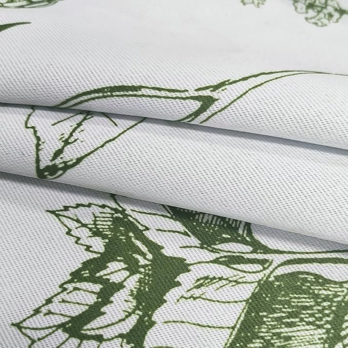 FMFUNCTEX 100% Blackout Green Floral Curtains 96 Inch Back Tab 2 Panels | Black Out Drapes, Thermal Insulated Cottage Farmhouse, Lichi Patterned Extra Long Curtain for Bedroom, Living Room Darkening