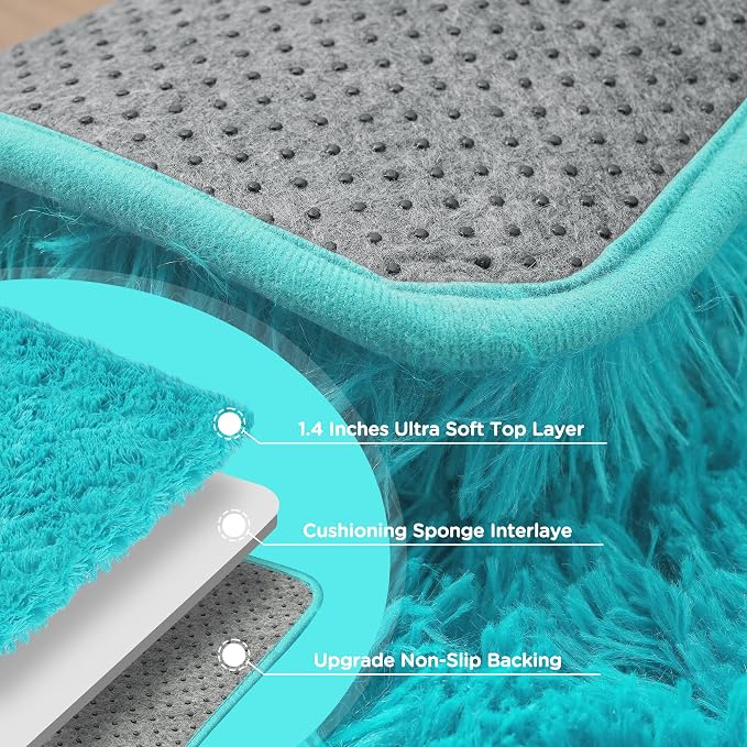 8x10 Teal Fluffy Shag Area Rugs for Living Room Bedroom Nursery | Ultra Soft Comfy, Large Fuzzy Shaggy Plush Carpet for Kids Boys Girls Teen Dorm, Modern Indoor Home Decor, Upgrade Non-Slip