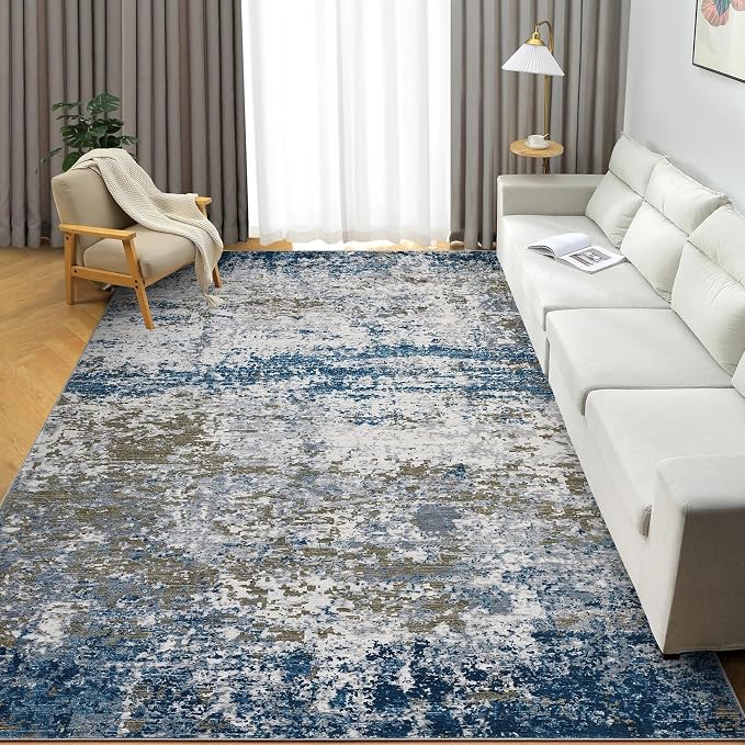 ROYHOME Modern Abstract Area Rug 3x5 Non Slip Non Shedding Rug Low Pile Stain Resistant for Bedroom Living Room,Navy