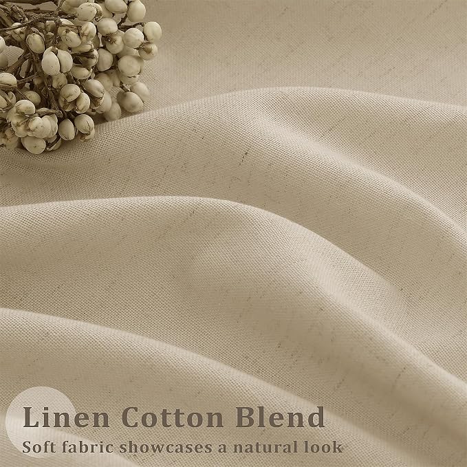 Beige Linen Semi Sheer Curtains 96 Inches Long Pinch Pleated Curtain | for Living Room Bedroom Dining Room, Memory Shape Trained, Pinch Pleat Drape, 96 Inch Length, Boho, Back Tab Curtain, 1 Panel