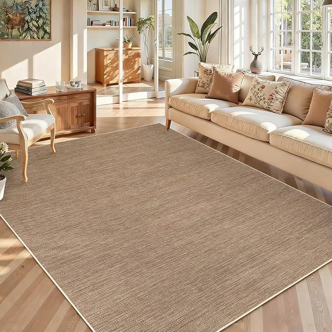 GarveeHome Easy Jute Rug 8x10 Washable Non Slip Solid Brown Living Room Rugs