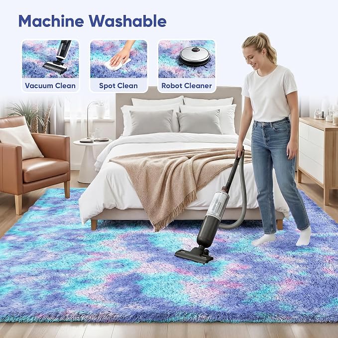 Rainbow Fluffy Rugs for Girls Bedroom: 5x7 Large Shag High Pile Area Rug Upgrade Non-Slip Plush Fuzzy Living Room Rug Shaggy Soft Indoor Floor Carpet Nursery Rugs for Kids Baby Toddler Home Decor