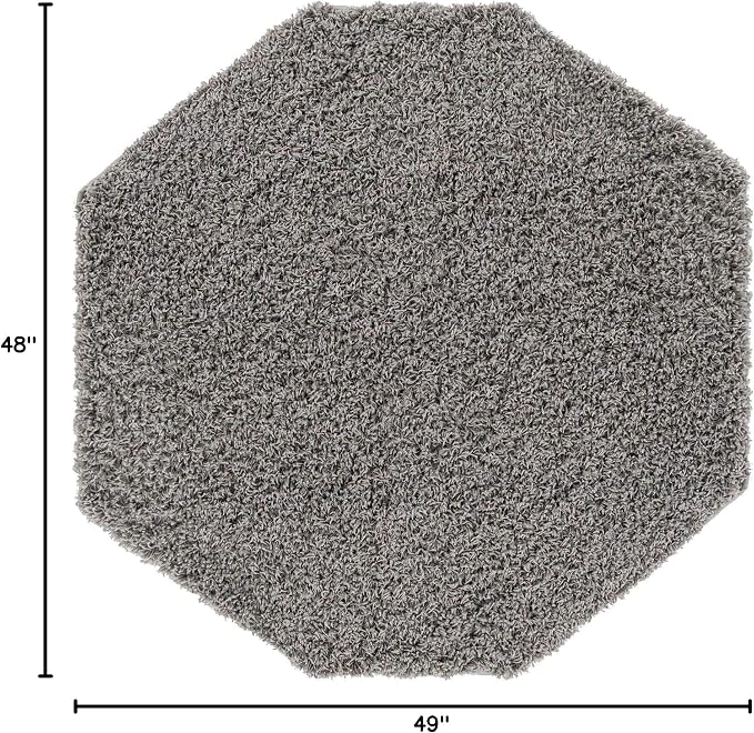 Unique Loom Solid Shag Collection Area Rug (4' Octagon, Cloud Gray)