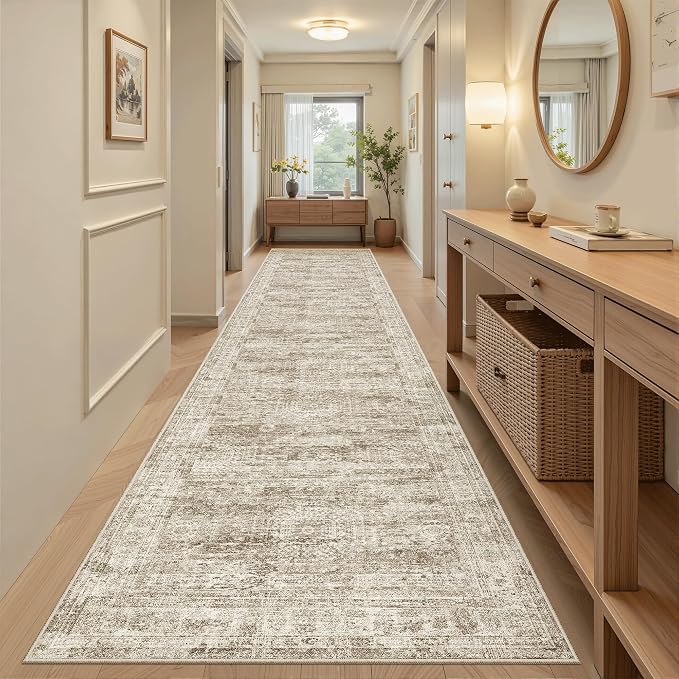 Soalmost Runner Rug 3x12 Washable Non-Slip Hallway Runner Rugs for Kitchen Bathroom Laundry Room Brown Vintage Floor Carpet Runners for Hallways Entryway