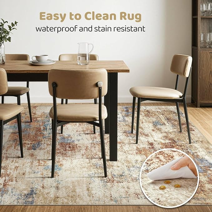 5x7 Area Rugs Washable Rug: Large Abstract Modern Soft Stain Resistant Indoor Floor Non-Slip Accent Carpet for Living Room Bedroom Nursery Playroom Dining Room Office Dorm Home House- Blue Orange