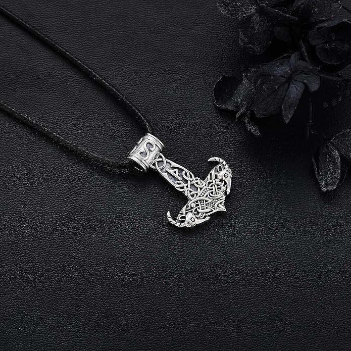 Thor Hammer Necklace 925 sterling silver Goat Head Mjolnir Necklace Norse Viking Jewelry Gifts for Men