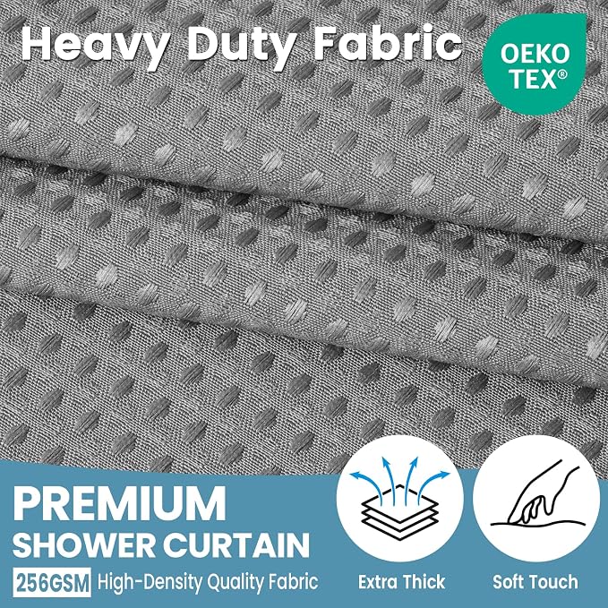 EUTXL Heavyweight Extra Long No Hook Shower Curtain with Snap in Liner,256GSM Waffle Weave Shower Curtains for Bathroom,71W x 92H,Grey