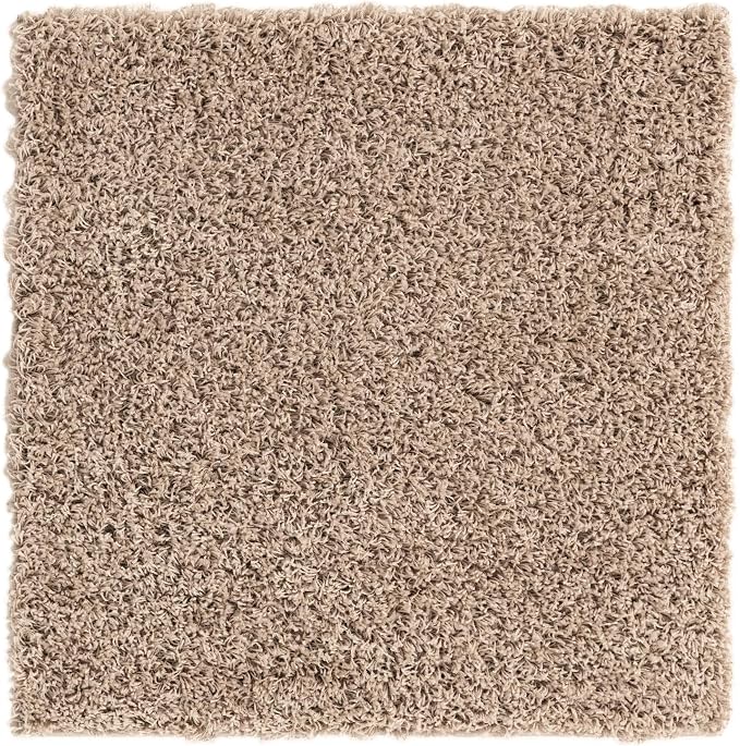 Unique Loom Solid Shag Collection Area Rug (3' 3" Square, Taupe)