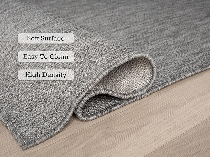 Angela Easy Jute Indoor Outdoor Rug, 8x10 Natural Solid Jute Look, Polyester, Durable & Easy Care Outdoor Farmhouse Carpet for Patio, Porch, Living Room (8' x 10', Gray)