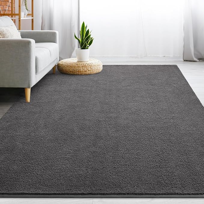 Gifeas Large Ultra Soft Modern Area Rugs for Living Room Bedroom, 7x10 Feet Dark Grey Thickened Memory Foam Indoor Solid Minimalist Carpets, Non-Slip Comfy Rug for Boys Girls Nursery Room Home Decor