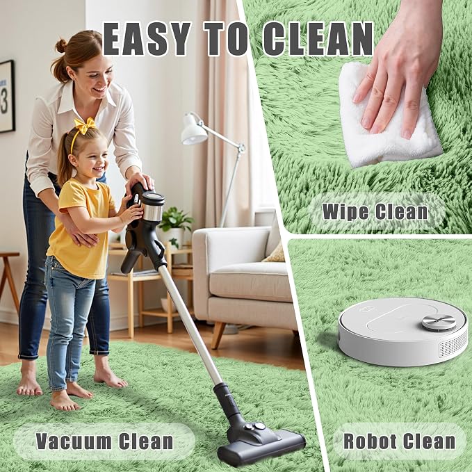 8x10 Area Rug for Living Room:Ultra Soft Fluffy Shag Light Green Rugs,Large Fuzzy Plush Indoor Non Slip Carpet Washable Rug for Bedroom Kids Nursery Office Dorm Modern Decor(Light Green 8'x10')