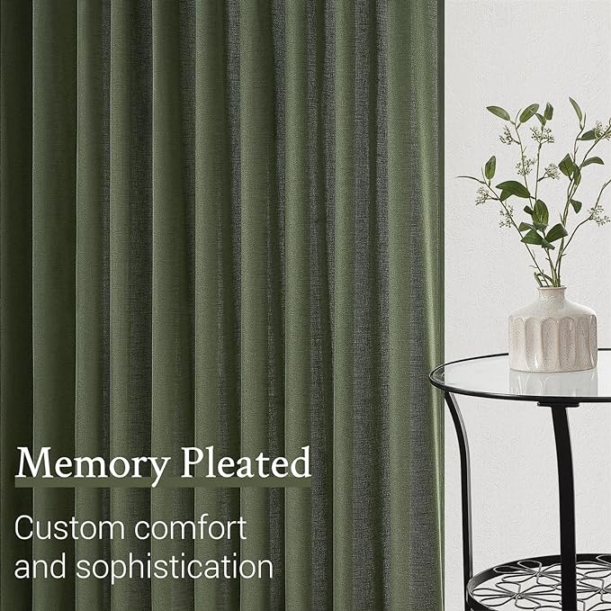 Topfinel Olive Green Pinch Pleated Curtains 105 Inch Length 2 Panels for Bedroom Living Room Textured Semi Sheer Window Curtain Boho Neutral Back Tab Pinch Pleat Drape with Hooks 105 Inches Long