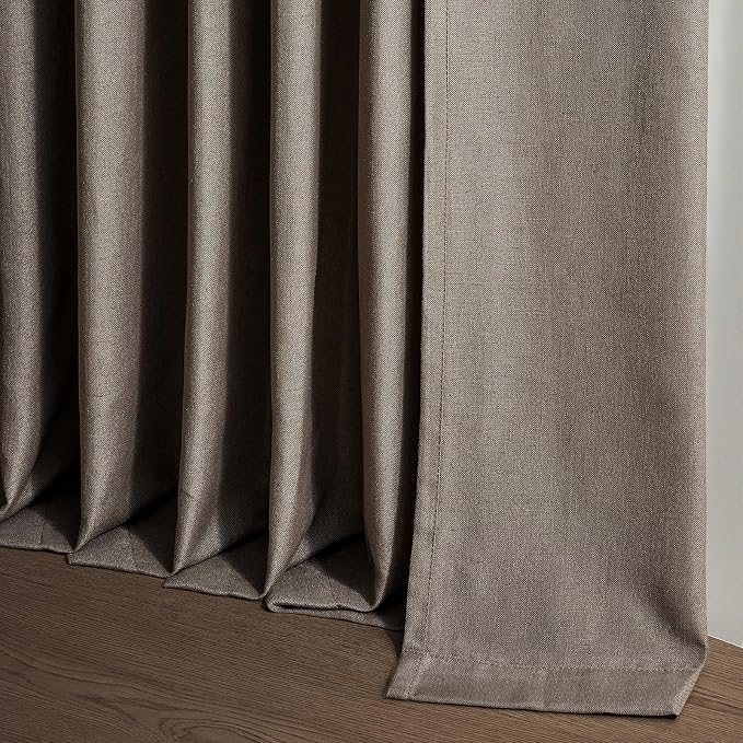 Topfinel 102 Inch Curtains 1 Panels Set,One Packs Pinch Pleat Back Tab Linen Window Semi Sheer Privacy Thick Decorative Curtain Drapes for Living Room Bedroom,72x102 in Long,Dark Flax