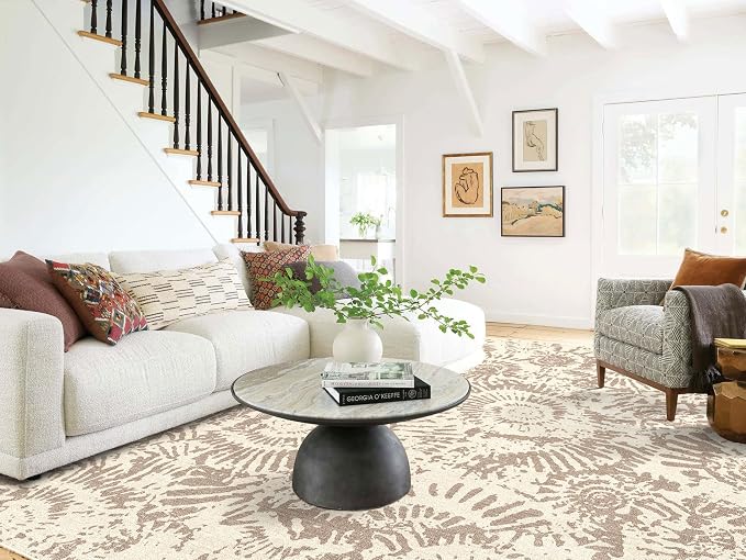 BLISSA Taupe Modern Living Room Rug - 8x10 Soft Washable Bedroom Area Rug Non-Slip Low-Pile Neutral Contemporary Abstract Rugs for Living Room Bedroom Dining Room Under Table Nursery Large Carpet