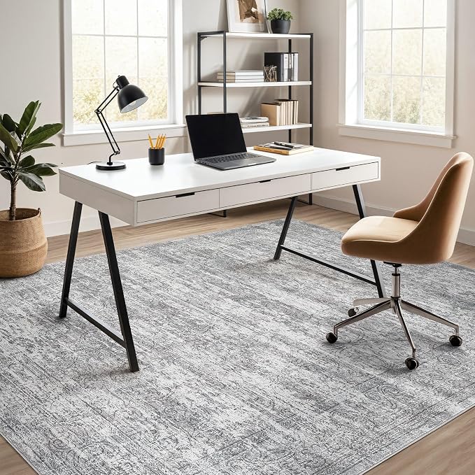DMOYEST Area Rug Living Room Rugs - 5x7 Abstract Large Soft Indoor Washable Rug Neutral Modern Low Pile Carpet for Bedroom Dining Room Farmhouse Home Office - Vintage Grey