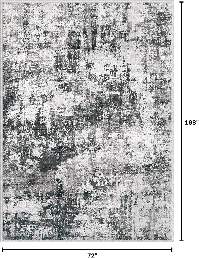 6x9 Area Rug for Living Room: Washable Abstract Soft Rugs Non Slip Modern Stain Resistant Low Pile Carpet for Dining Room Bedroom Nursery Office (Black Grey, 6'x9')