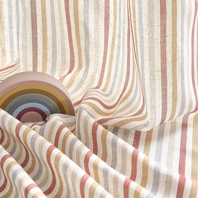 jinchan Linen Curtains 63 inch Red Stripe for Kids Room Grommet 2 Panels | Kids Curtains for Nursery Living Room Bedroom Baby Boys Room,Cute Colorful Ticking Stripe,Cottagecore Rustic,Light Filtering