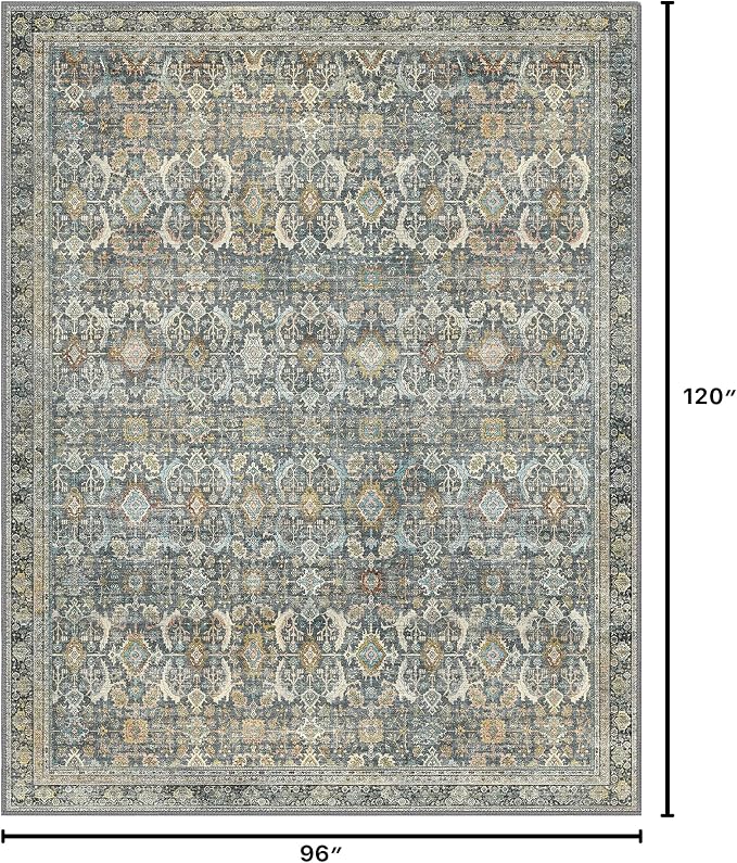 BESBLEE 8X10 Area Rugs Machine Washable Rugs for Living Room, Vintage Boho Large Rugs for Bedroom Dining Room, Non Slip Indoor Soft Distressed Lightweight Thin Low Pile Carpet, Terracotta