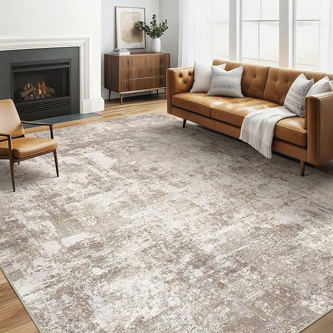 LOONGRUG 6x8 Area Rugs Living Room: Washable Large Abstract Soft Rug Stain Resistant Indoor Floor Non-Slip Accent Carpet for Women Modern Home Enthusiasts Aged- Bedroom Nursery Playroom- Beige Brown
