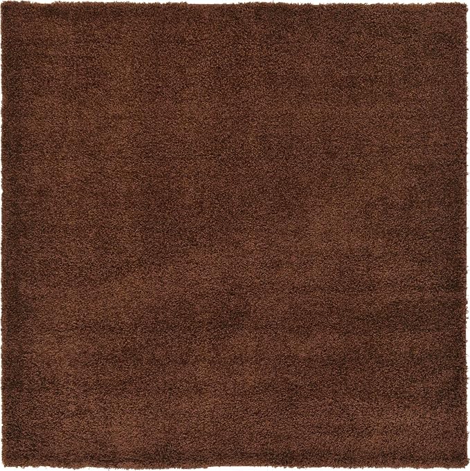 Unique Loom Solid Shag Collection Area Rug (8' Square, Chocolate Brown)