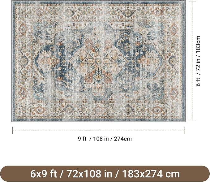 befbee 6x9 Area Rugs for Living Room - Stain Resistant Machine Washable Rugs for Bedroom,Non-Slip Backing Large Area Rug (Navy, 6'x9')