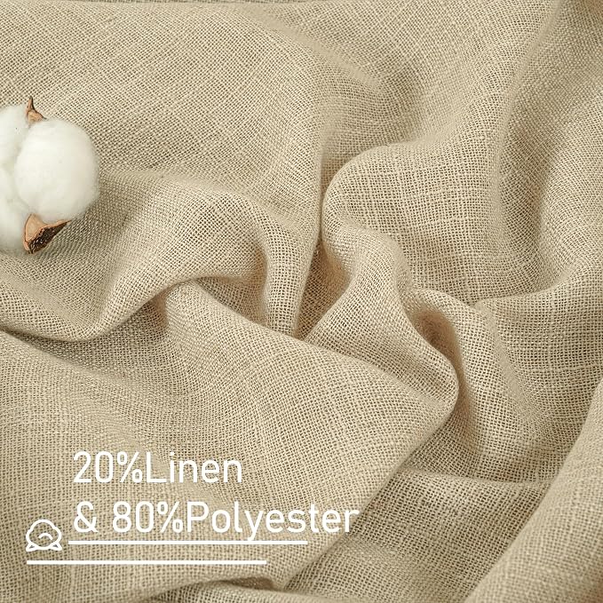 LAMIT 96 inch Linen Curtains for Bedroom, Light Filtering Semi Sheer Panels Back Tab and Rod Pocket Floor to Ceiling Curtains for Living Room, 2 Panels Set, Linen, 52 x 96 Inch