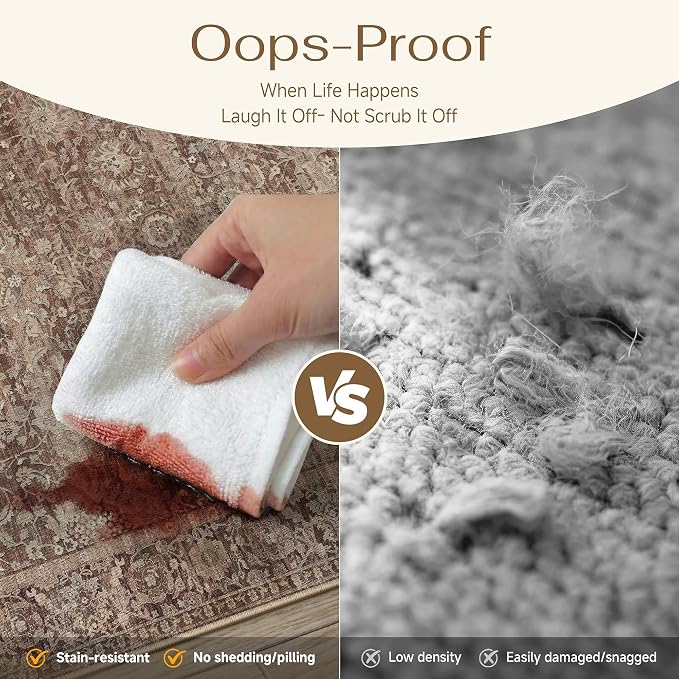 HUGEAR Hallway Runner Rugs 2x6 Rust Red Washable Rug Neutral Vintage Rug Carpet Distressed Soft Durable Non Slip No Shedding for Indoor Bedroom Kitchen Dining Nursery Laundry