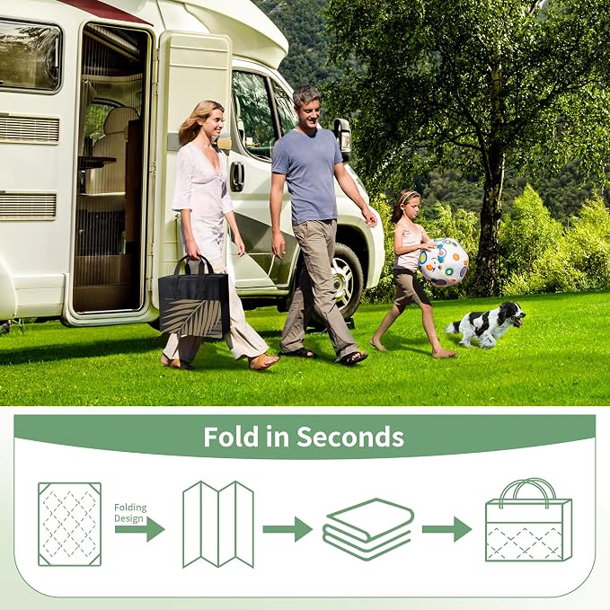 GENIMO Outdoor Rug, Waterproof Plastic Rugs 10'x20' for Camping Black Brown | Outside Larger Leaf Carpet Mat for Patio Decor, RV, Porch, Camper, Deck, Picnic, Beach, Backyard, Reversible, Foldable